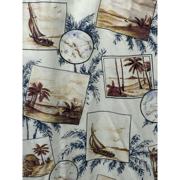 Vintage‎ Hawaiian Shirt Roundtree Yorke Large Sailing Palms Islands Beige Cotton - Picture 3 of 4